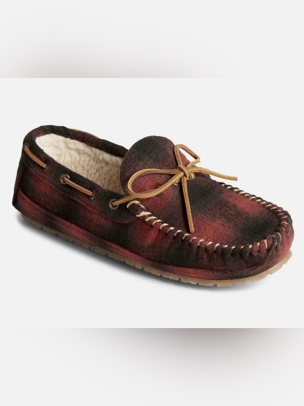NEW SPERRY TOP-SIDER RED PLAID FAUX SHEARLING BRANDON SLIPPERS MOCCASIN SHOES 9